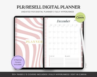 PLR Digital Planner | White, Cream & Light Pink | Canva Template | Fully Editable In Canva | Resell As Your Own | Undated Digital Planner