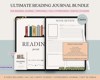 Digital Reading Journal, Planner, Tracker, Sticker Book ,PLR License