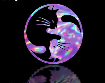 Yin Yang Cats Holographic Vinyl Decal: Car, Laptop, Truck