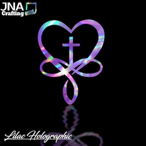Holographic Cross Heart Decal: Christian Car, Laptop, Religious Gift