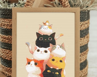 Schema punto croce gatto PDF Grazioso gattino da parete fai da te Regalo per amanti dei gatti Ricamo moderno Tuxedo Gatto Decorazione per la casa