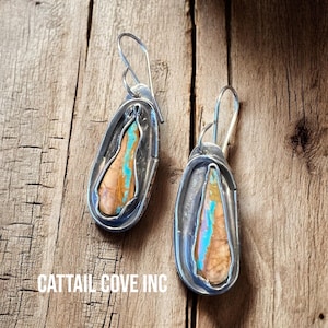 Rustic Silver Royston Ribbon Turquoise Earrings Sterling Silver Royston Turquoise Ribbon Artisan Handmade Jewelry Turquoise Ribbon Royston