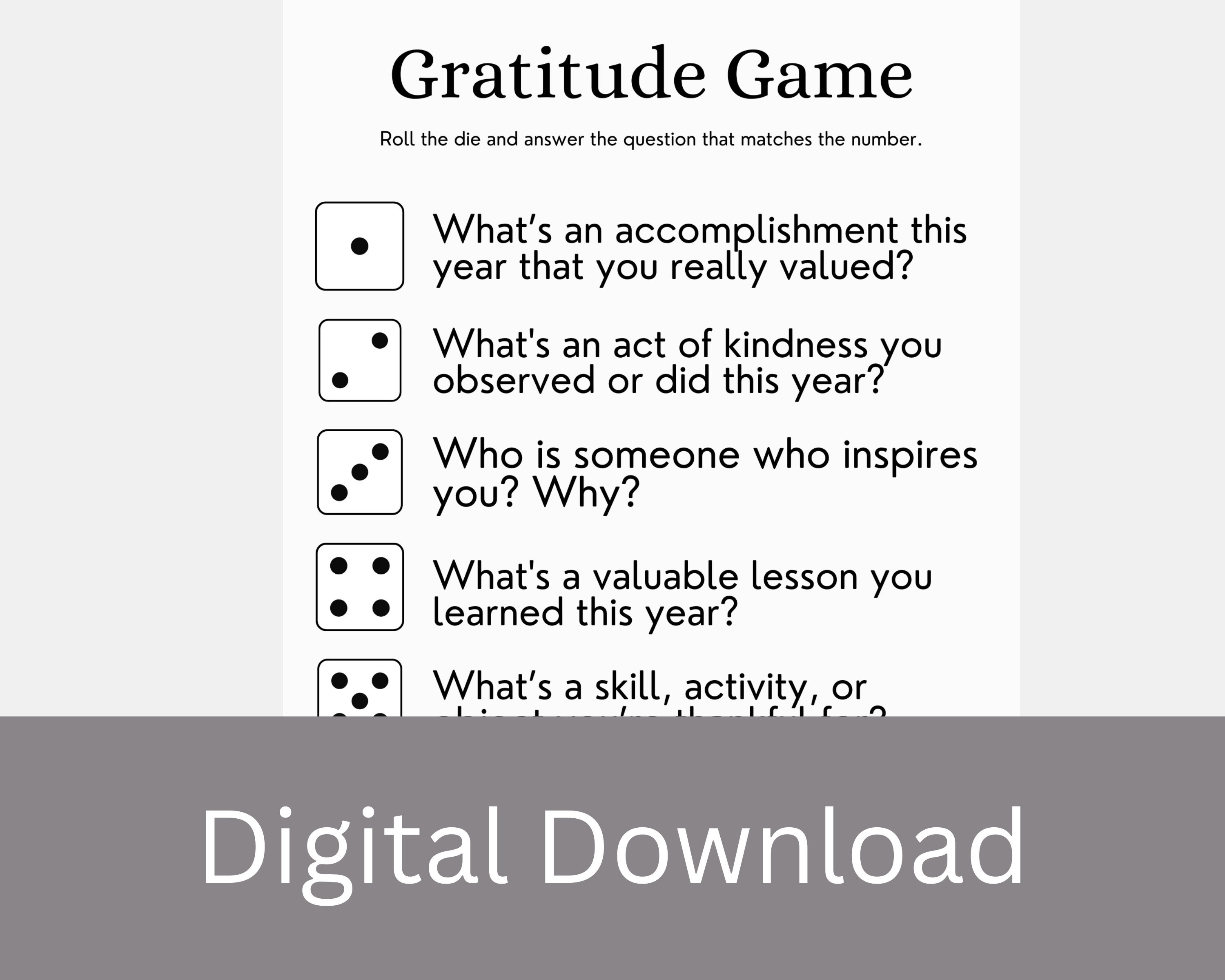 Gratitude Activity • Roll the Dice Gratitude Game • Practice Daily ...