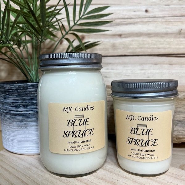 Blue Spruce Scented Soy Wax Candle-Handmade Candle-Mason Jar Candle-Fall Candle-Wax Melt