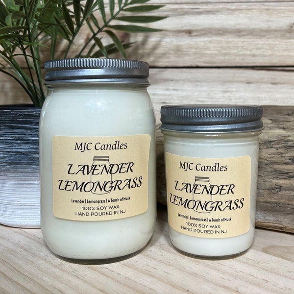 Lavender Lemongrass Scented Soy Wax Candle-Handmade Candle-Mason Jar Candle-Summer Candle-Wax Melt