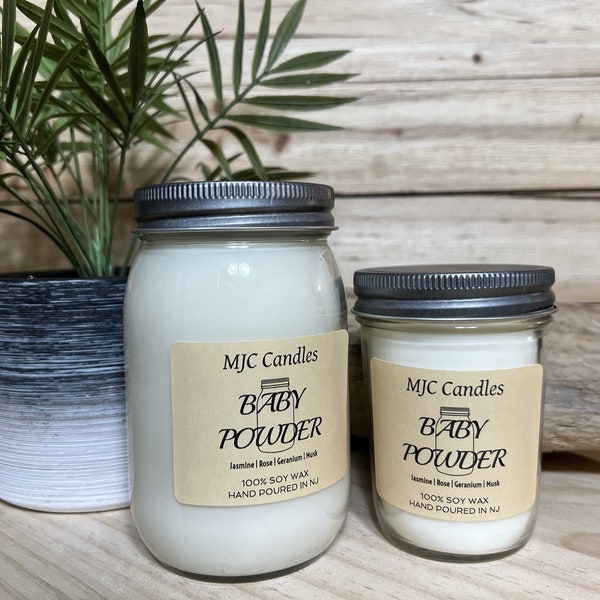 Baby Powder Scented Soy Wax Candle-Handmade Candle-Mason Jar Candle-Summer Candle