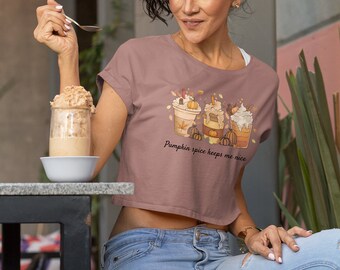 Fall Coffee Shirt, Cute Fall crop top, Coffee Lover tee Shirt, Halloween Pumpkin Latte Drink Cup, Pumpkin Spice Shirt, Thanksgiving Shirt