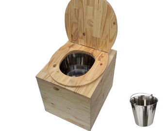 Toilettes sèches compactes en bois massif - Seau inox