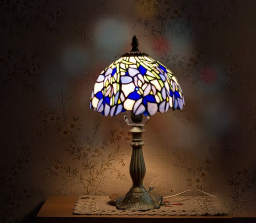 Antique Stained Glass Table Lamp Handmade Bedroom Office Etsy