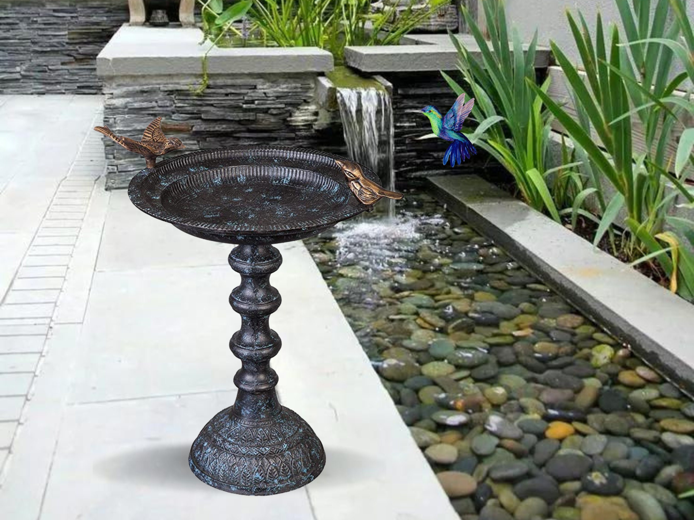 Rustic Metal Bird Bath Sculpture Design Outdoor Decoration Etsy