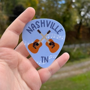 Nashville Tennessee guitar pick sticker, Tennessee gifts, travel stickers for luggage, scrapbooking stickers, guitar sticker for laptop