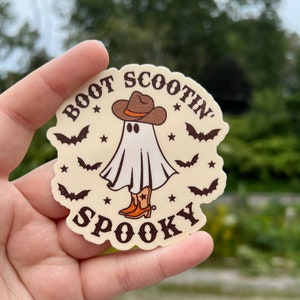 Boot Scootin’ spooky country ghost sticker, cowgirl aesthetic,Halloween gift,country ghost cowboy sticker,trick or treat gift,kawaii art