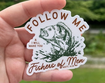 Fishers of men sticker, Christian gifts for men, Christian gifts for women, bible verse sticker, fishing gifts, religious art, bible journal