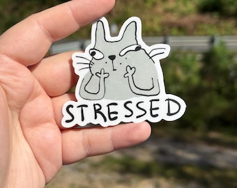 Stressed cat sticker, water bottle sticker, mental health sticker, cat lover gift for friends, sarcastic cat sticker for laptop,gift for her