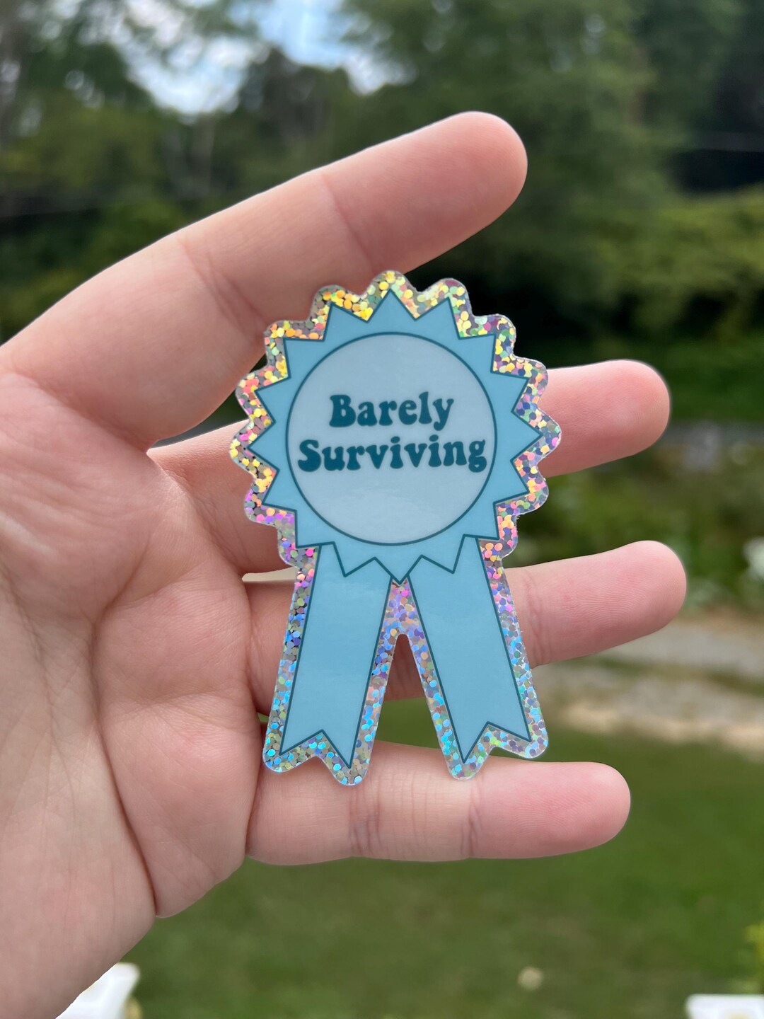 Barely Surviving Glitter Sticker, Mental Health Sticker for Women ...