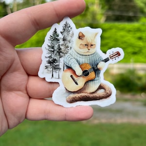 Watercolor sweater cat sticker | water bottle sticker, car sticker, laptop sticker