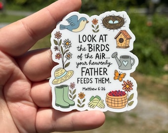 Look at the birds bible verse sticker, Matthew 6:26 bible verse decal, Christian Bible verse sticker for journal, bible journaling sticker
