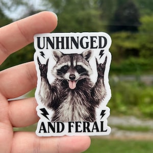 Unhinged and Feral raccoon sticker, funny trash panda, mental health water bottle sticker, raccoon gifts for friend, raccoon lover gift