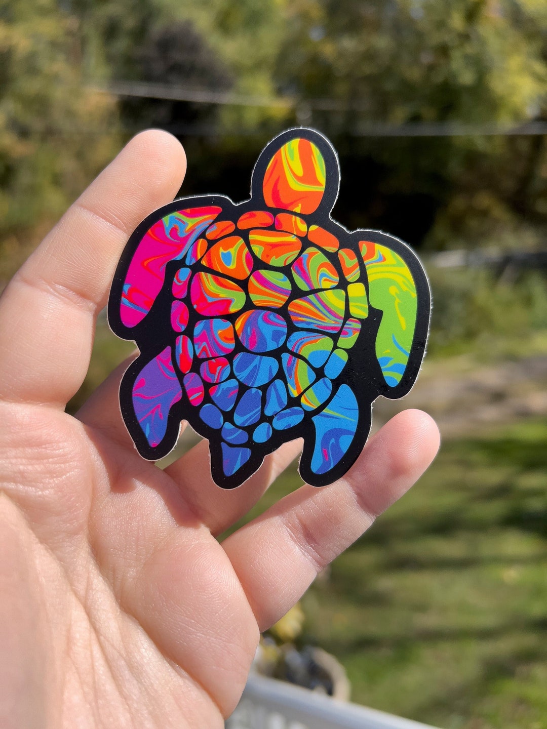 Rainbow Marble Sea Turtle Sticker, Water Bottle Sticker, Travel Sticker ...