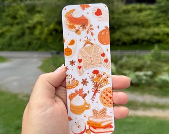 Cozy fall aesthetic laminated bookmark, autumn lovers gift, bookish fall bookmark, autumn aesthetic bookmark, cozy bookmark