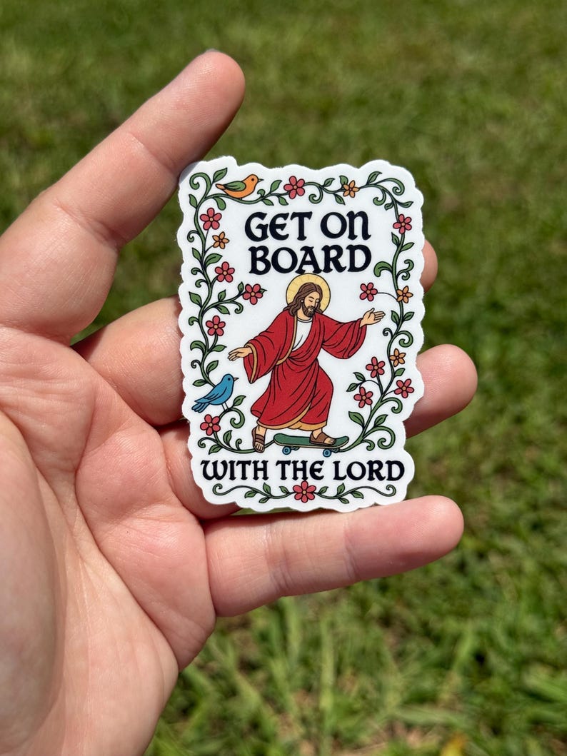 Get on board with the Lord sticker, funny christian gift, Christian Bible verse sticker, religious gift for frien, bible journaling sticker 画像 1