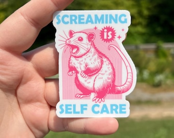 Screaming is self care sticker, positive affirmations sticker, water bottle sticker, possum sticker, mental health sticker,self love sticker