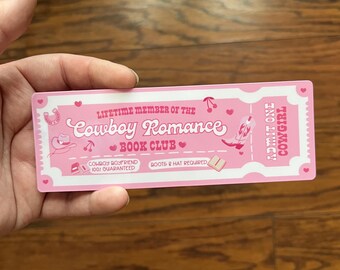 Cowboy Romance club bookmark, book lovers gift, bookish gift, bookworm bookmark, mental health bookmark, pink aesthetic bookmark, laminated