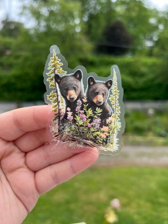 CLEAR black bear floral sticker, Tennessee gifts, nature lover gifts, black bear sticker, smoky mountains gift, water bottle sticker