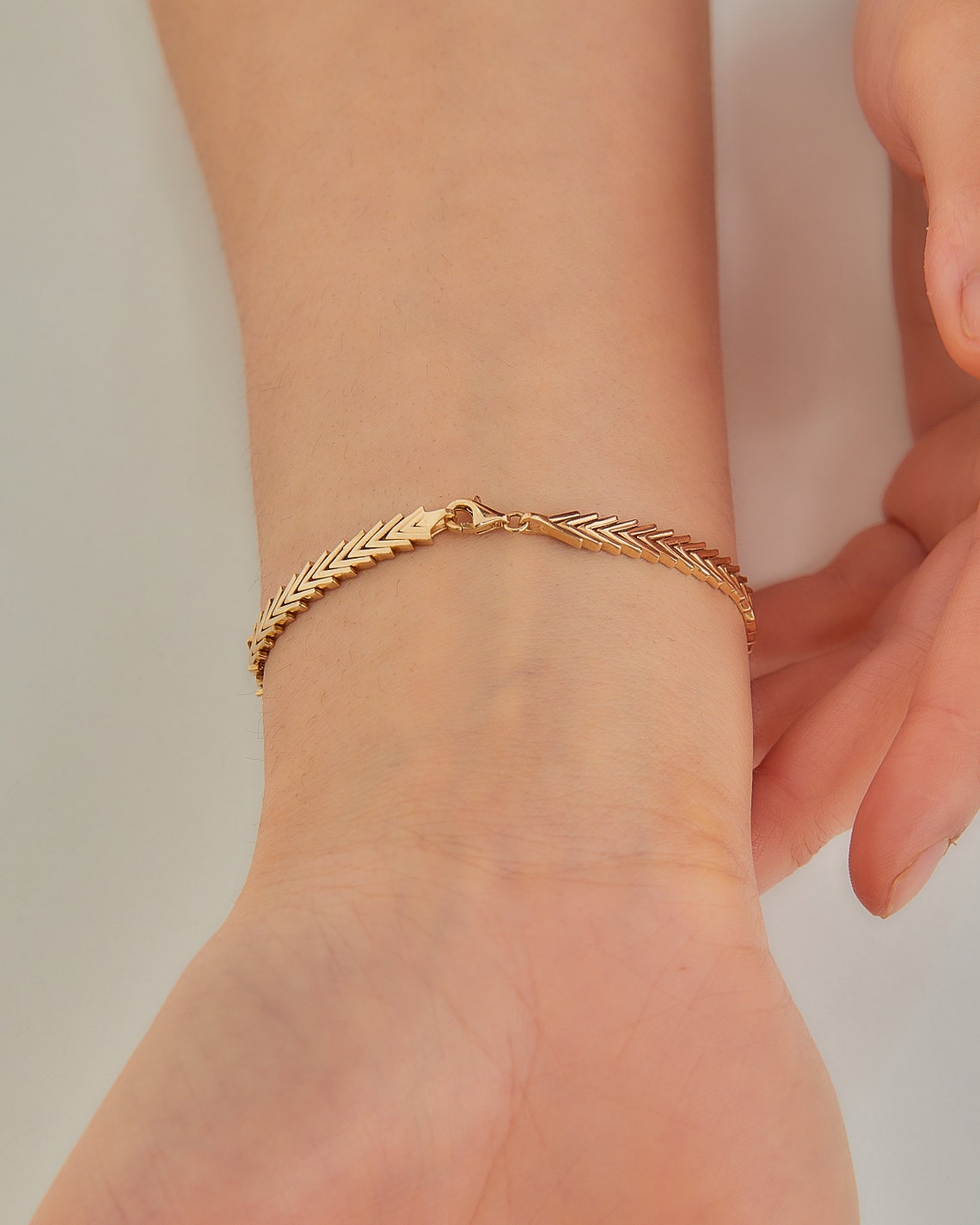 14K Solid Gold Chevron Bracelet , Heavy Solid Gold Bracelet , Bold