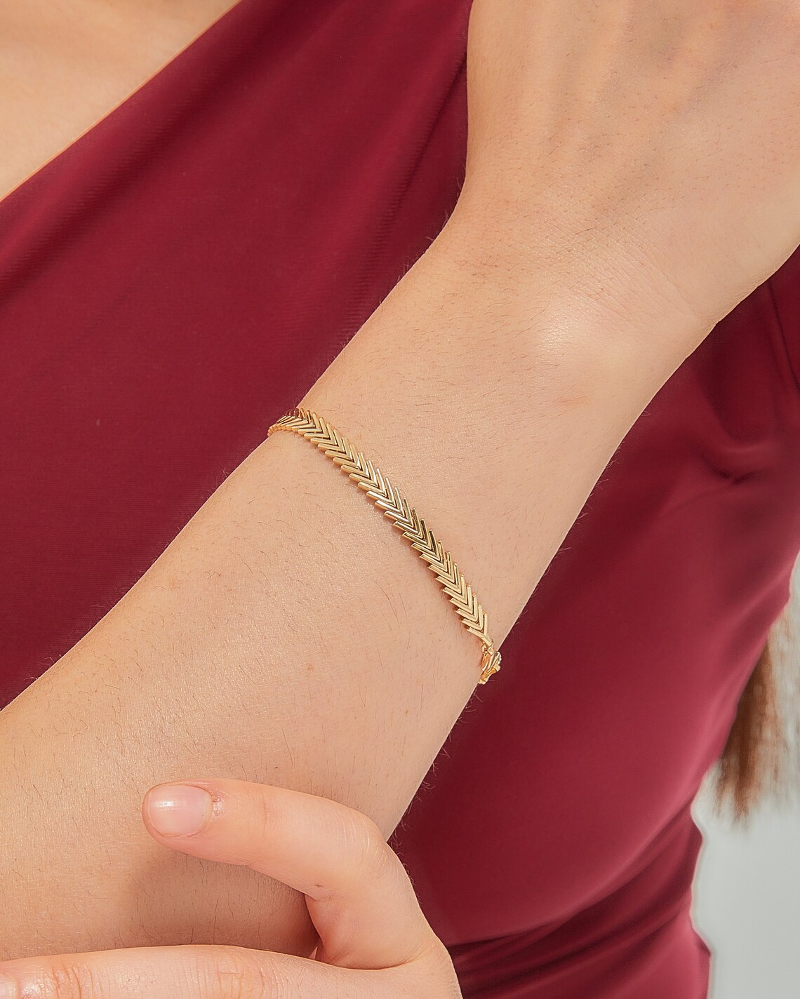14K Solid Gold Chevron Bracelet , Heavy Solid Gold Bracelet , Bold