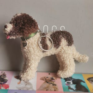 Lagotto white with brown patches plush keychain
