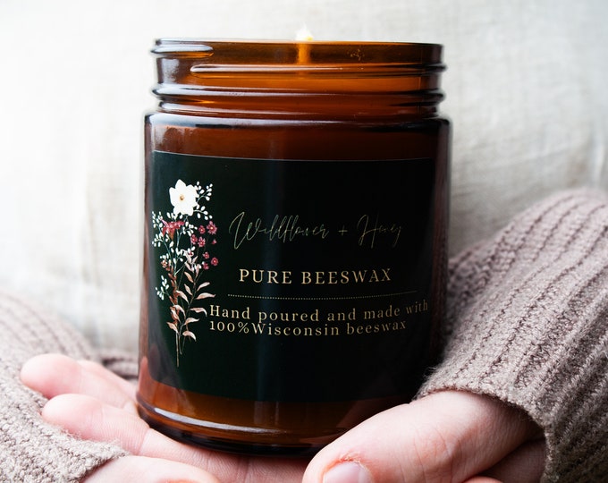 100% pure beeswax amber jar candle