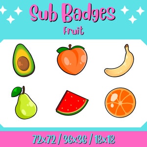 Cute Fruit Peach Pear Banana Watermelon Orange Avocado Twitch Sub Badges