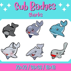 Cute Shark Twitch Emotes | Basking Shark | Great White Shark | Whale Shark | Hammer Head Shark | Goblin Shark | Frilled Shark