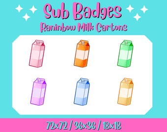 Badges secondaires Twitch en carton de lait arc-en-ciel Kawaii (téléchargement numérique)