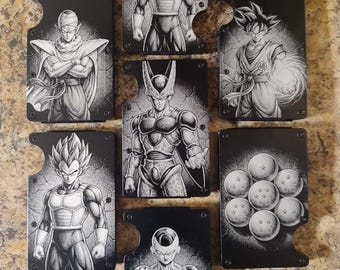 Cartera minimalista RFID grabada con clip para billetes inspirada en Dragon Ball Z: perfecta para los fans del anime.
