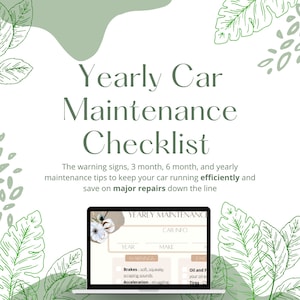 Yearly Car Maintenance Checklist | Maintenance Record Tracker -Printable PDF, Planner, and Keep a record of your car maintenance too