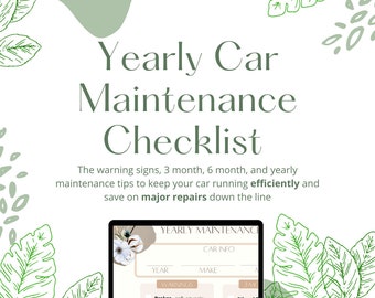 Yearly Car Maintenance Checklist | Maintenance Record Tracker -Printable PDF, Planner, and Keep a record of your car maintenance too