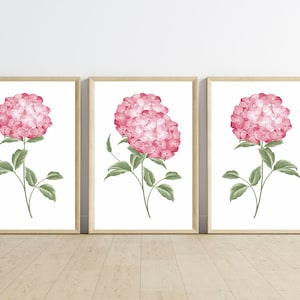 Water color hydrangea prints | Watercolor set of 3 | Pink flower wall art | Pink flowers
