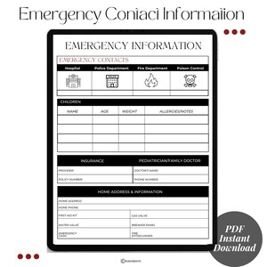 Emergency Contact Information | Babysitter Info Sheet| Emergency Contact Sheet| Emergency Contact (Instant Download) US Letter, PDF, A4, A5