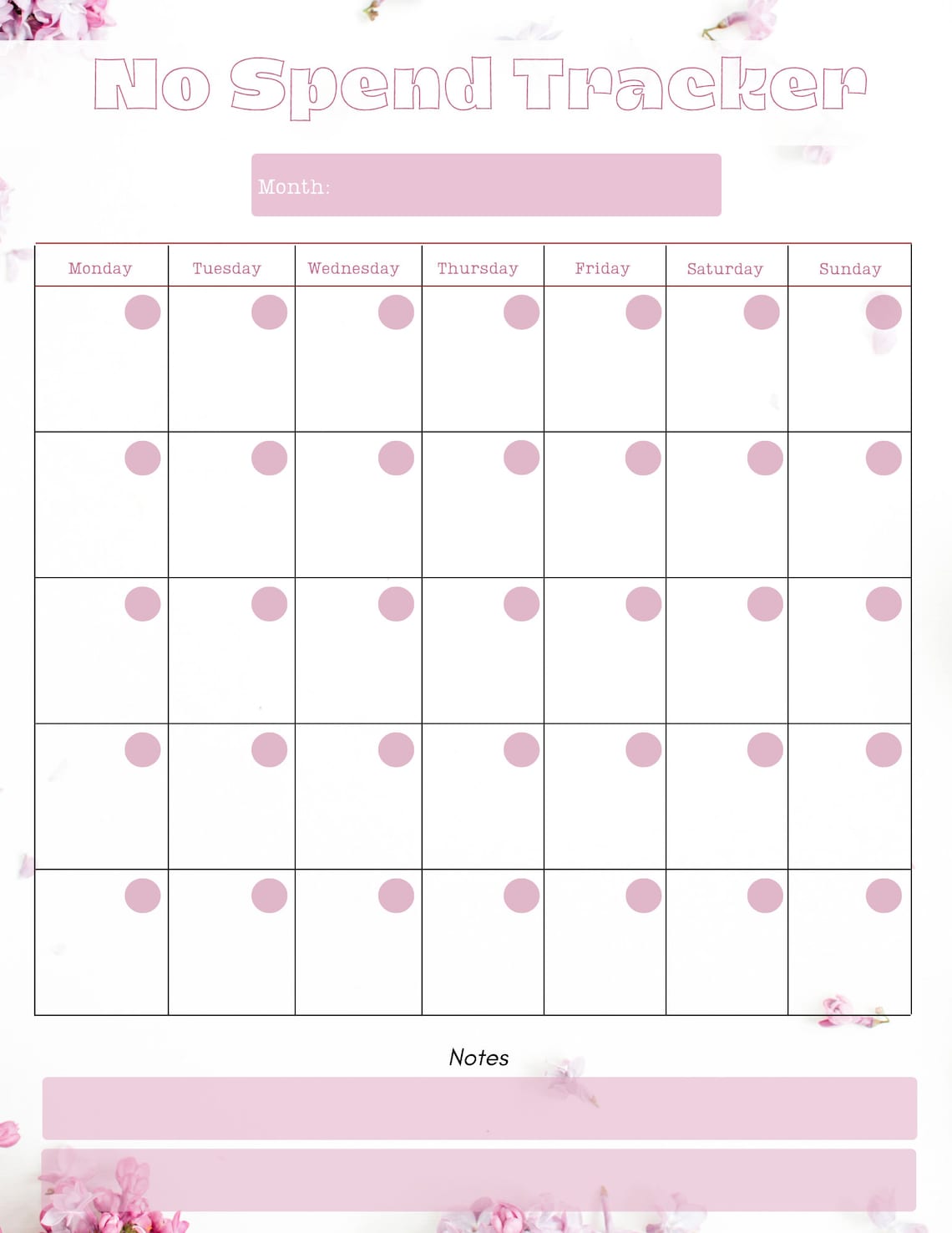 No Spend Tracker Calendar printable No Spend Challenge No Spend Month ...