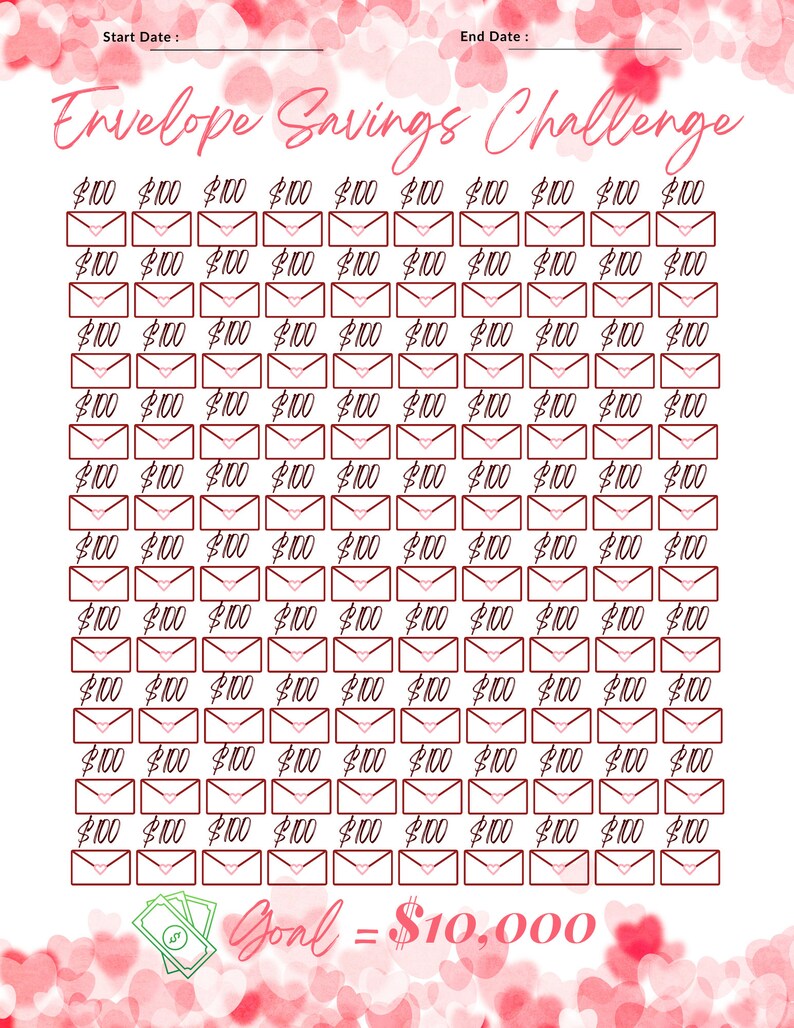 10K Envelope Savings Challenge Printable Saving Tracker Etsy