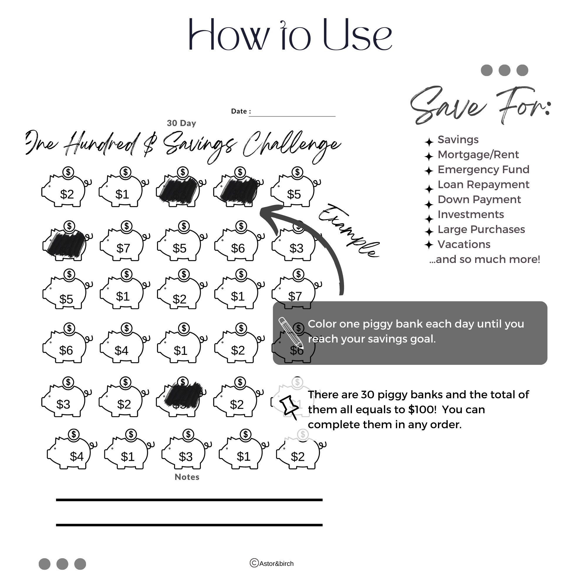 100 Dollars in 30 Days Savings Challenge | (printable