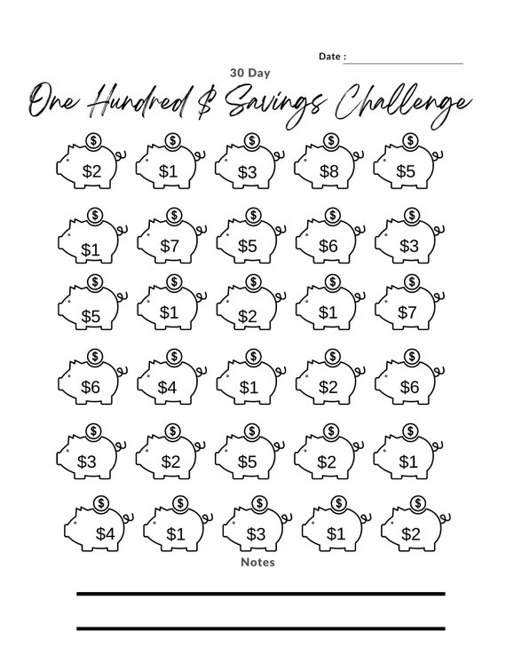 100 Dollars in 30 Days Savings Challenge | (printable