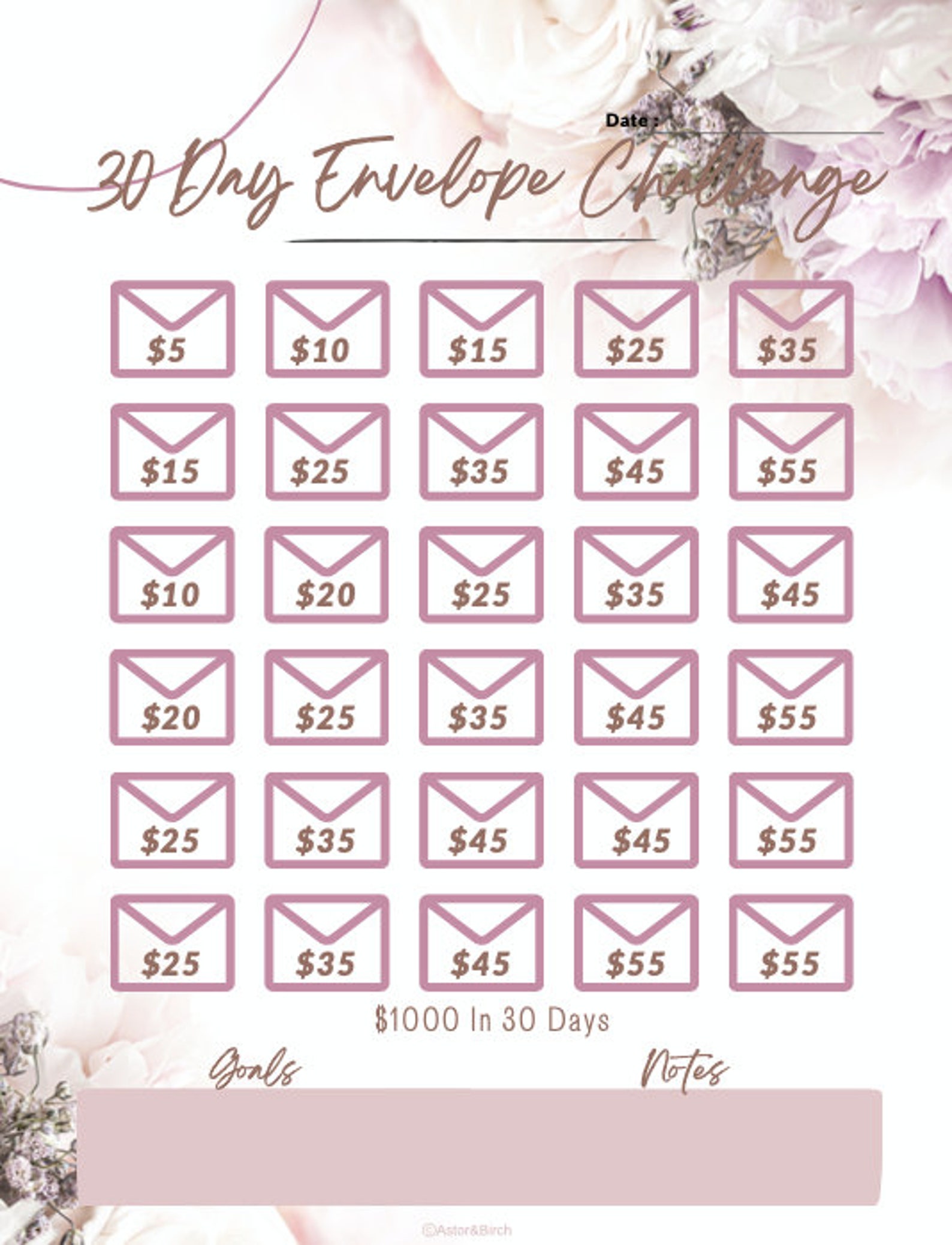 1K Envelope Challenge | Save 1K in 30 Days | (printable)| 1K Saving ...
