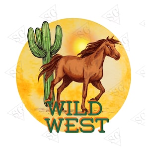 Wild West PNG Cactus and Horse Design, Western Horse Desert Sublimation File, Rustic Cowboy Graphic for T Shirt Mug or Tote Bag Print