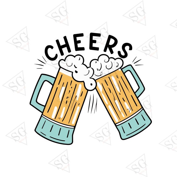 Cheers with Beer Toast SVG & PNG-Beer Glasses Sublimation Clipart-Digital Design for DIY Projects, Crafters, Parties, Celebrations, and More