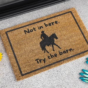 Western Try the Barn Door Mat, horse doormat, farmhouse decor, horse barn decor, horse welcome mat, equestrian door mat, quarter horse ranch