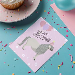 Tarjeta de cumpleaños de poni rosa, cumpleaños de niña caballo, tarjeta para amantes de los caballos, tarjeta de cumpleaños de poni, tarjeta de cumpleaños de caballo, fiesta de cumpleaños de poni, fiesta de caballos