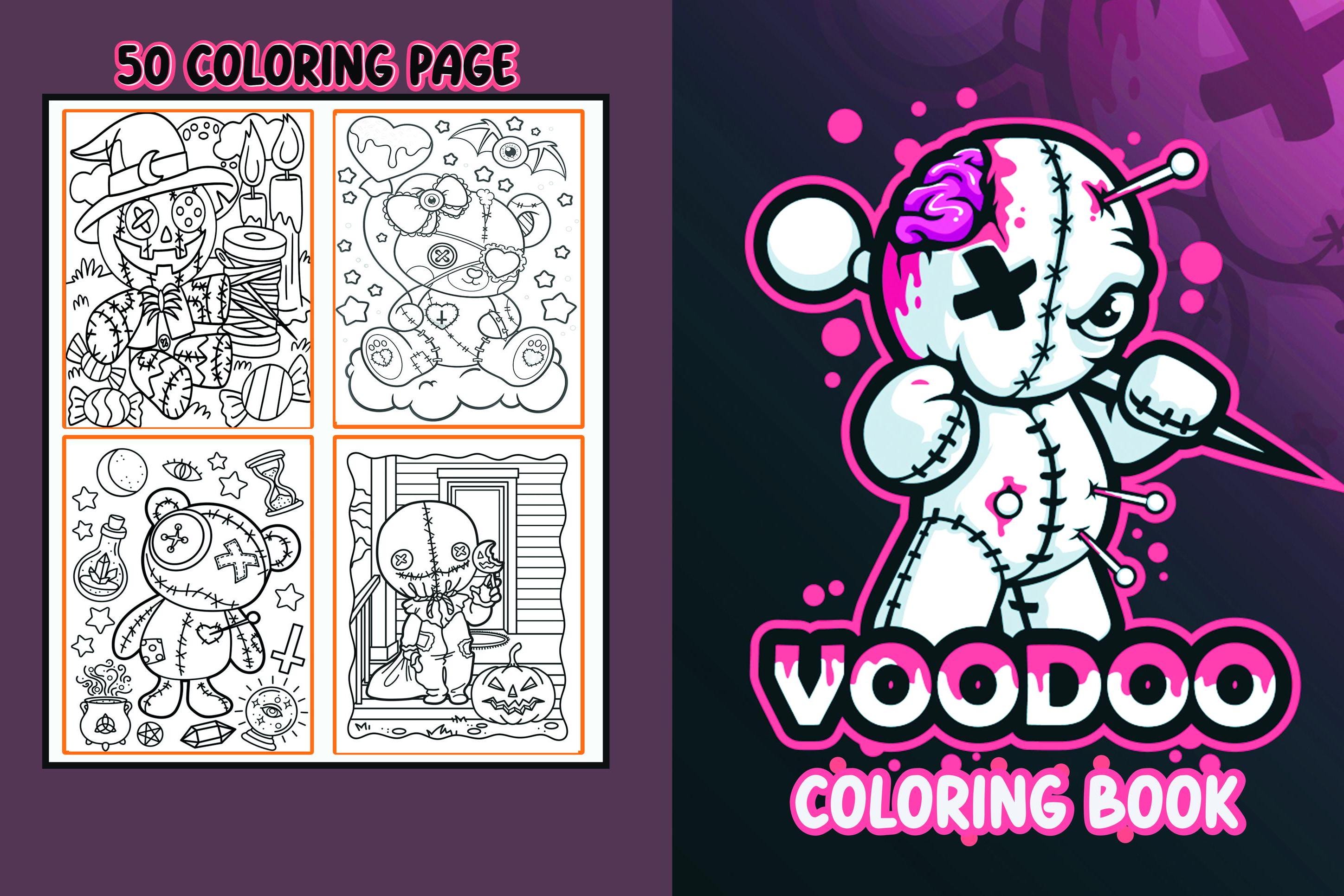 50 Voodoo Doll Coloring Page Book Halloween Creepy Girls ,